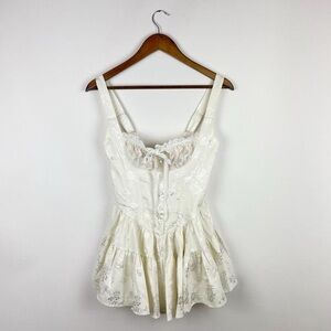 Floral Satin Corset Lace Bustier Milkmaid Mini Romper Dress Fairy Coquette S